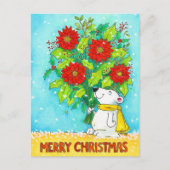 Poinsettia Vrolijk Kerst Beer Briefkaart (Voorkant)