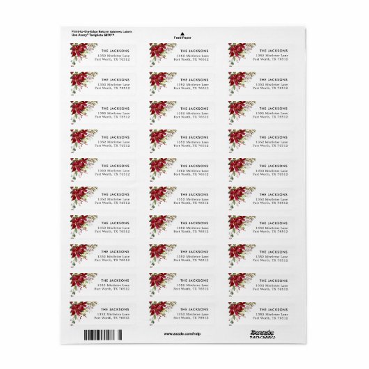 Poinsettia Vrolijk Kerst Retouradres Label (Full Sheet)