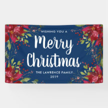 Poinsettia Vrolijk Kerstfeest Navy Blue