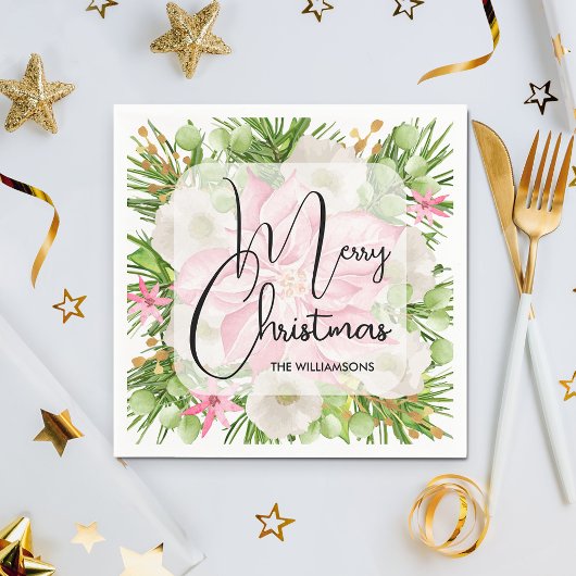 Poinsettia vrolijk kerstfeest servet