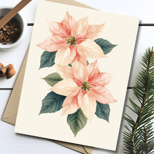 Poinsettia Watercolor Kerst Holiday Pastel Feestdagenkaart