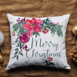 Poinsettia Watercolor Voeg naam toe Prettig Kerstf Kussen