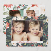 Poinsettia Waterverf 3 Fotokerstfeestdag Feestdagenkaart (Voorkant / Achterkant)