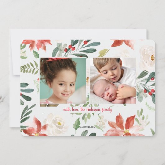 Poinsettia Waterverf 3 Fotokerstfeestdag Feestdagenkaart (Achterkant)