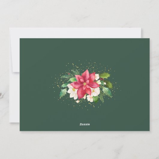 Poinsettia Waterverf Floral Green Foto Feestdagenkaart (Achterkant)