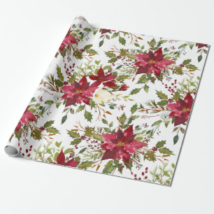 Poinsettia Waterverf Floral kerstcadeaus Cadeaupapier