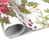 Poinsettia Waterverf Floral kerstcadeaus Cadeaupapier (Rol Hoek)