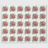 Poinsettia Waterverf Winter Rode Bloemen Kerstmis Cadeaupapier (Vlak)