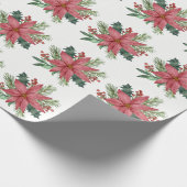 Poinsettia Waterverf Winter Rode Bloemen Kerstmis Cadeaupapier (Hoek)