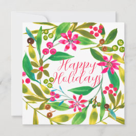 Poinsettia Waterverf Wreatay Holiday Vibrant Kaart