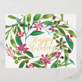 Poinsettia Waterverf Wreath Real Folie Feestdagen Briefkaart