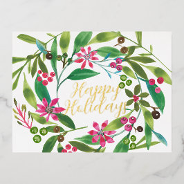 Poinsettia Waterverf Wreath Real Folie Feestdagen Briefkaart