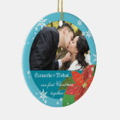 Poinsettia Wedding Couple's eerste kerstcadeau Keramisch Ornament (Rechts)