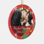 Poinsettia Wedding Couple's eerste kerstcadeau Keramisch Ornament (Rechts)