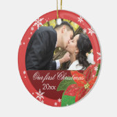 Poinsettia Wedding Couple's eerste kerstcadeau Keramisch Ornament (Links)