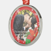 Poinsettia Wedding Couple's eerste kerstcadeau Metalen Ornament (Links)