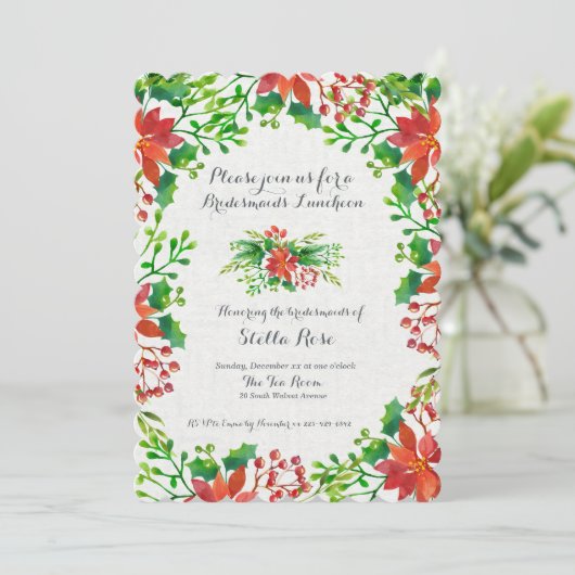 Poinsettia Wedding Kaart (Staand voorkant)