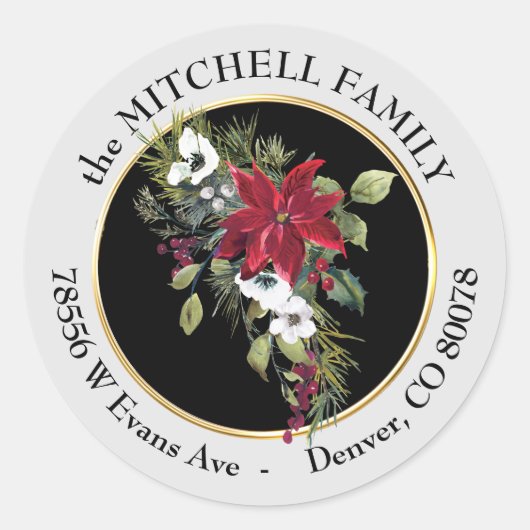 Poinsettia White Flower Bouquet Return Address Ronde Sticker (Voorkant)