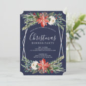 Poinsettia & white roses Kerstdiner Kaart (Staand voorkant)