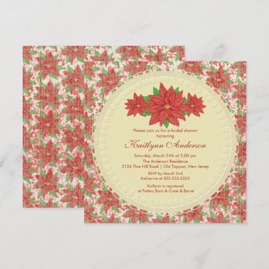  Poinsettia Winter Bridal Shower Kaart (Voorkant / Achterkant)
