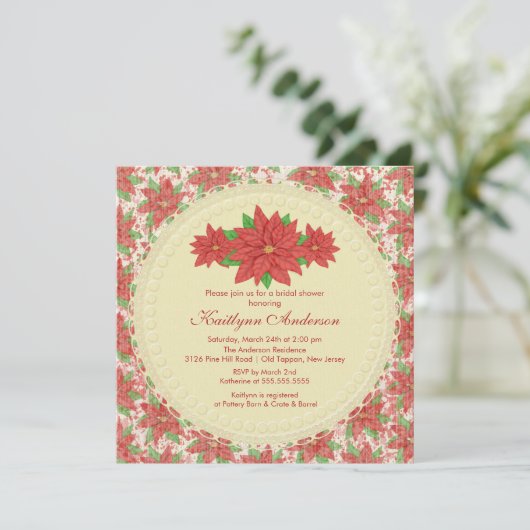  Poinsettia Winter Bridal Shower Kaart (Staand voorkant)