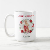 Poinsettia Winter Bunny Naam Kerst Mok (Links)
