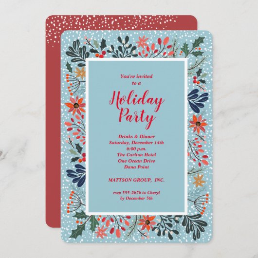 Poinsettia Winter Flowers Holiday Invitations (Voorkant / Achterkant)
