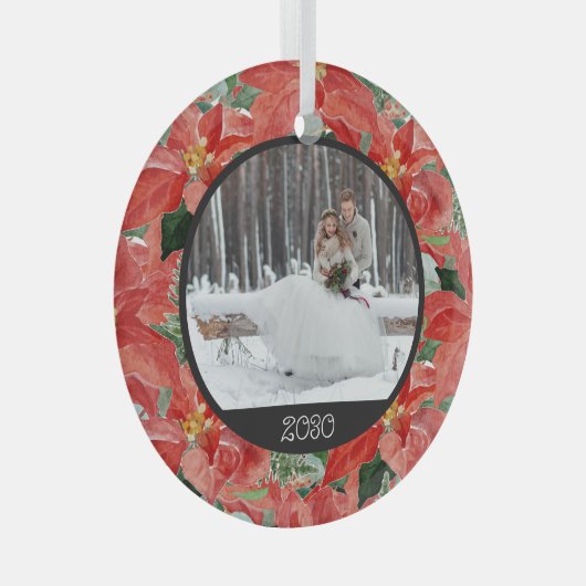 Poinsettia Winter | Foto- en jaarstokglas of Glas Ornament (Voorkant Rechts)