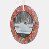 Poinsettia Winter | Foto- en jaarstokglas of Glas Ornament (Voorkant links)