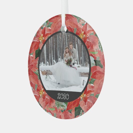 Poinsettia Winter | Foto- en jaarstokglas of Glas Ornament (Voorkant links)