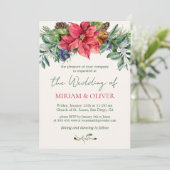 Poinsettia Winter Greenery bruiloft Kaart (Staand voorkant)
