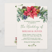 Poinsettia Winter Greenery bruiloft Kaart (Voorkant / Achterkant)