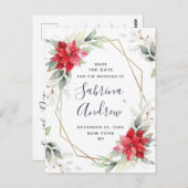 Poinsettia Winter Groen Bruiloft Save the Date Briefkaart (Voorkant / Achterkant)