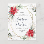 Poinsettia Winter Groen Bruiloft Save the Date Briefkaart (Voorkant)
