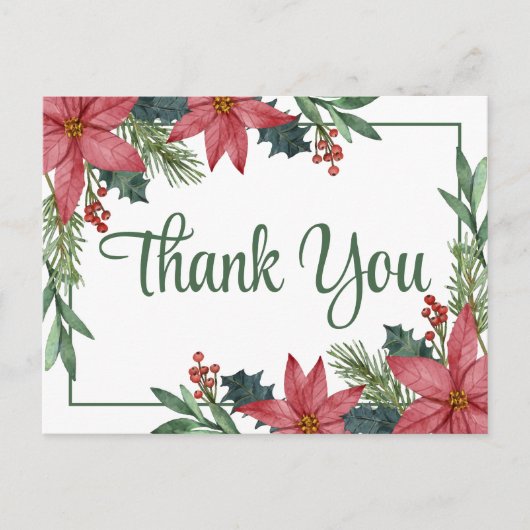 Poinsettia Winter Kerstmis bruiloft Dank u Briefkaart (Voorkant)