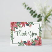 Poinsettia Winter Kerstmis bruiloft Dank u Briefkaart (Staand voorkant)
