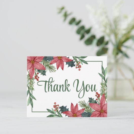 Poinsettia Winter Kerstmis bruiloft Dank u Briefkaart (Staand voorkant)