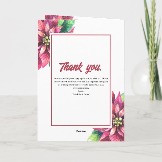 Poinsettia Winter Kerstmis gevouwen bruiloft Programma (Achterkant)