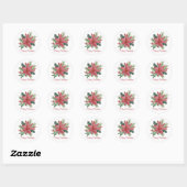 Poinsettia Winter Rode Bloemen Vrolijk Kerstfeest Ronde Sticker (Vel)