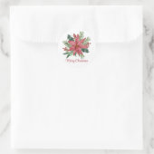 Poinsettia Winter Rode Bloemen Vrolijk Kerstfeest Ronde Sticker (Tas)