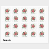 Poinsettia Winter Rode Bloemen Vrolijk Kerstfeest Vierkante Sticker (Vel)