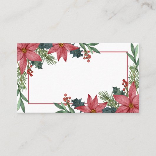 Poinsettia Winter Rode Kerstmis Bloemen bruiloft Plaatskaartje (Voorkant)
