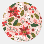 Poinsettia winterfeeststicker ronde sticker (Voorkant)
