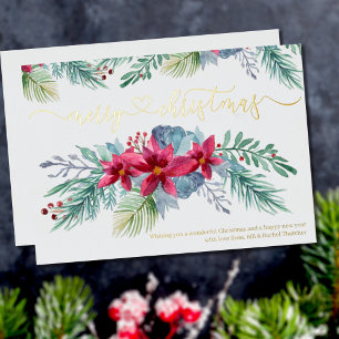 Poinsettia Winterkerstgroen Watercolor Guirlande G Folie Feestdagenkaart