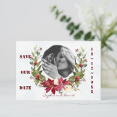 Poinsettia Winterkrans Bruiloft Save the Date (Staand voorkant)