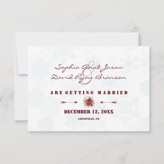 Poinsettia Winterkrans Bruiloft Save the Date (Achterkant)