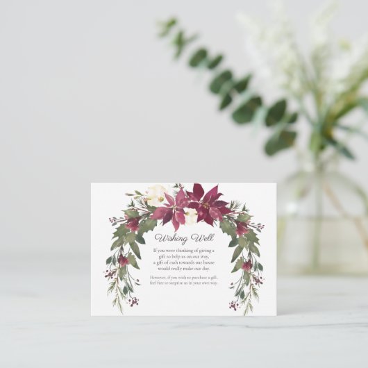 Poinsettia Wishing Well Bruiloft | Scarlet Red Informatiekaartje (Staand voorkant)