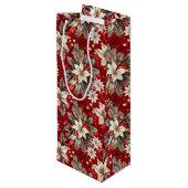 Poinsettia wit rood groen wijn cadeautas (Achterkant Gekanteld)