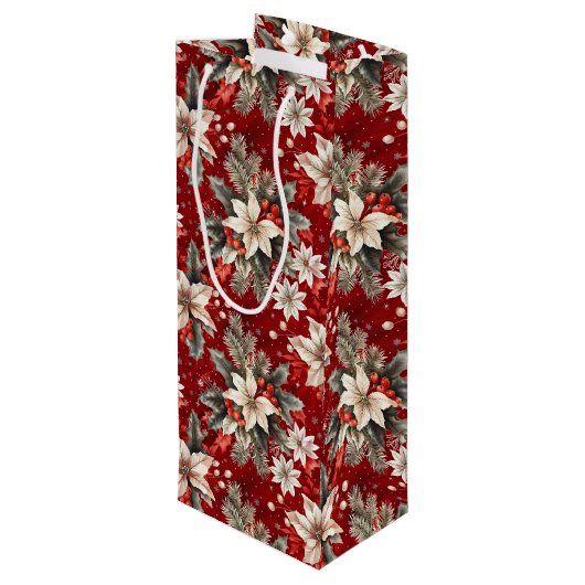 Poinsettia wit rood groen wijn cadeautas (Achterkant Gekanteld)