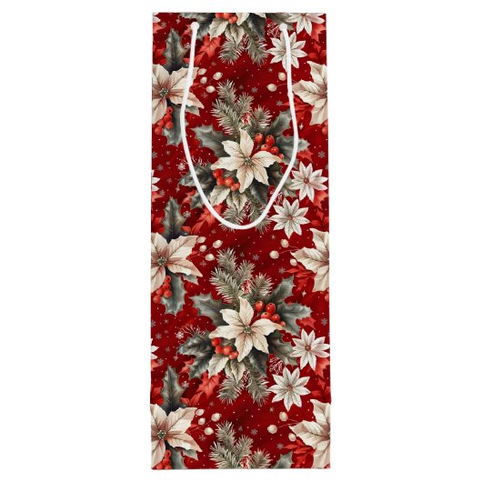 Poinsettia wit rood groen wijn cadeautas (Achterkant)